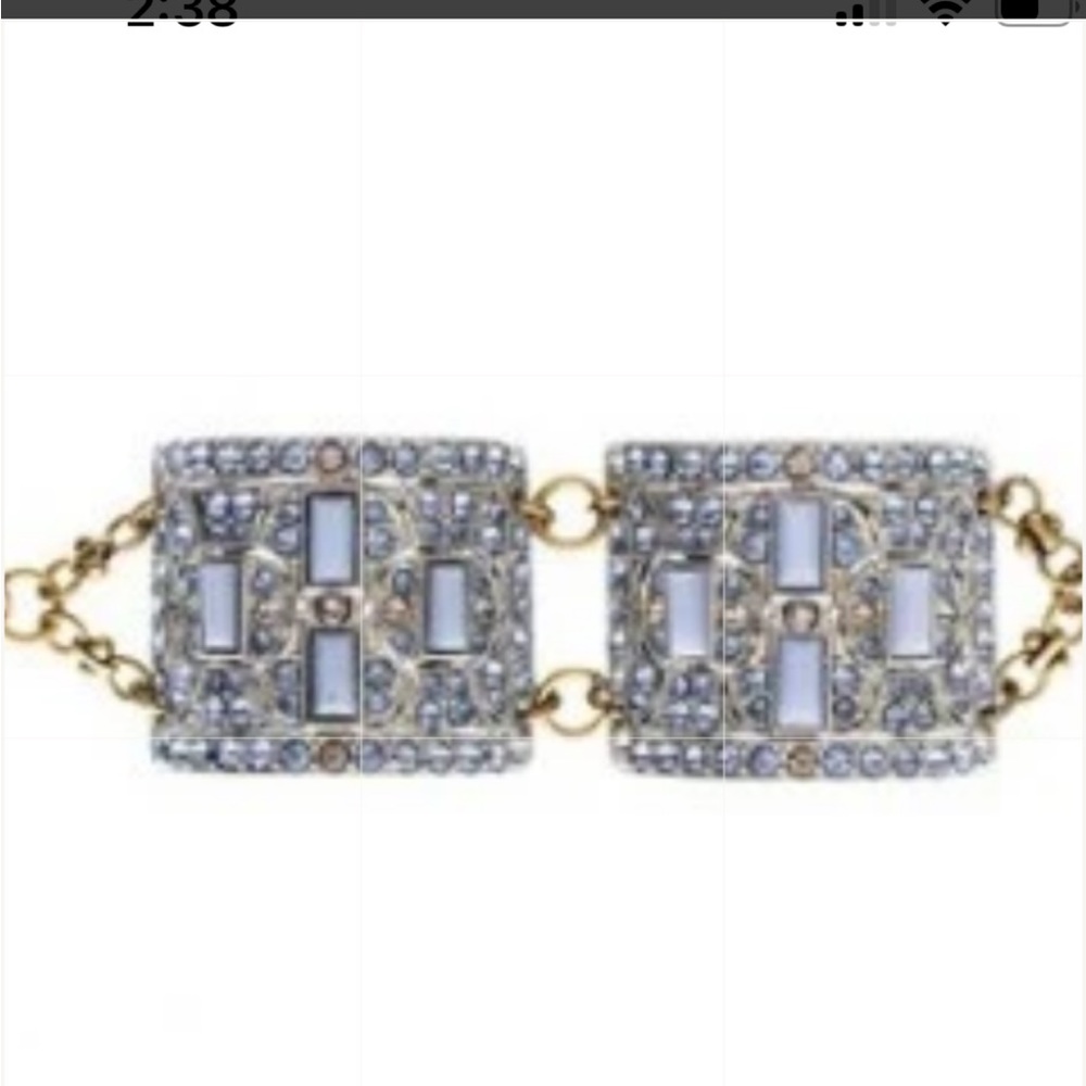 Lulu Frost for j.crew Art Deco Plate Cuff. Blue Czech Glass,vintage gold plating